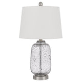 24" Nickel Metal Cylinder Table Lamp With White Empire Shade