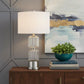 28" Nickel Metal Table Lamp With White Drum Shade
