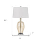 29" Nickel Metal Round Table Lamp With White Drum Shade