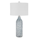 30" Gray And Aqua Glass Table Lamp With White Drum Shade