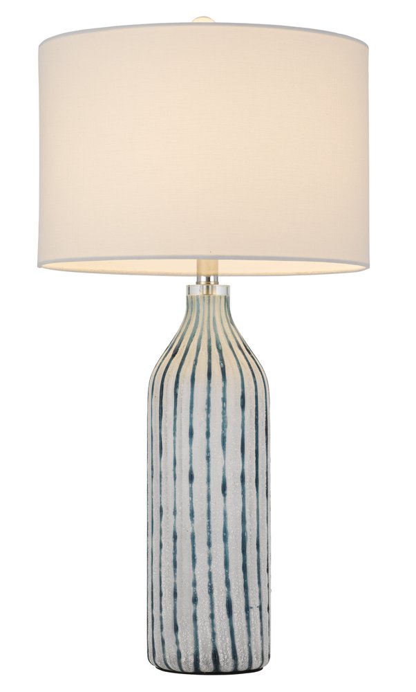 30" Gray And Aqua Glass Table Lamp With White Drum Shade