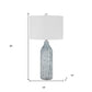 30" Gray And Aqua Glass Table Lamp With White Drum Shade