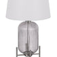 33" Nickel Glass Round Table Lamp With White Empire Shade