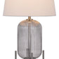 33" Nickel Glass Round Table Lamp With White Empire Shade