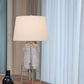 33" Nickel Glass Round Table Lamp With White Empire Shade