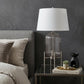 33" Nickel Glass Round Table Lamp With White Empire Shade