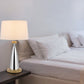 31" Brown Metal Geometric USB Table Lamp With White Empire Shade