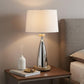 31" Brown Metal Geometric USB Table Lamp With White Empire Shade