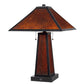 24" Burnt Orange Metal Two Light Table Lamp With Amber Square Shade