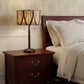 24" Bronze Metal Two Light Table Lamp With Red And Ivory Drum Shade
