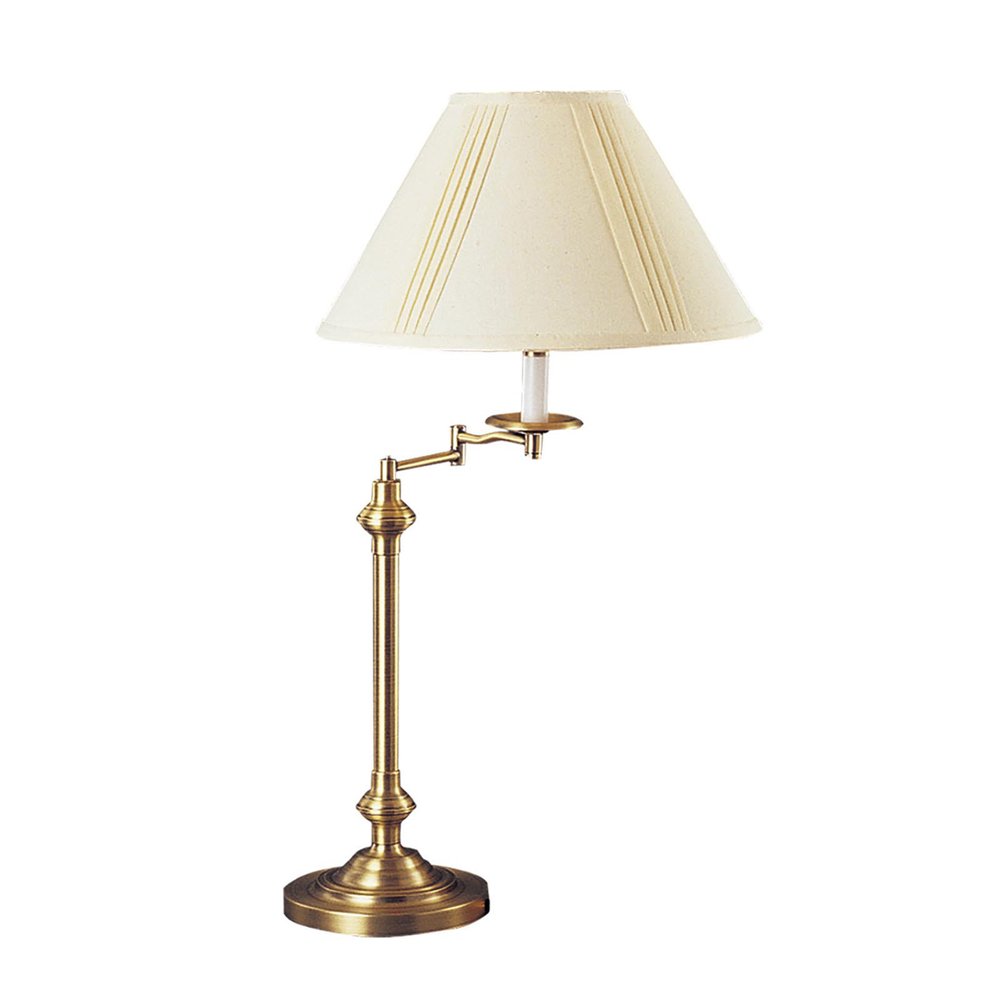 30" Bronze Metal Swing Arm Table Lamp With Off White Empire Shade