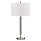 30" Nickel Metal Cylinder USB Table Lamp With White Drum Shade