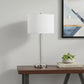 30" Nickel Metal Cylinder USB Table Lamp With White Drum Shade