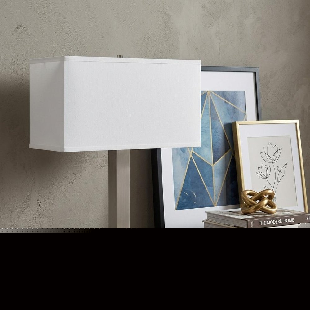21" Nickel Metal Two Light Desk USB Table Lamp With White Shade