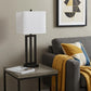 30" Black Metal USB Table Lamp With White Shade