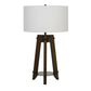 32" Brown Metal Tripod Table Lamp With Off White Drum Shade