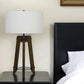 32" Brown Metal Tripod Table Lamp With Off White Drum Shade