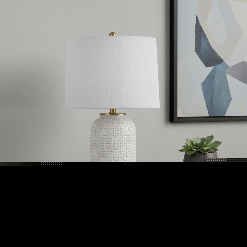 24" Ivory Metal Table Lamp With White Drum Shade