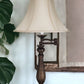 30" Rust Metal Table Lamp With Pearl Bell Shade