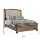 Brown and Beige Distressed Solid Wood And Faux Leather California King Bed Frame with Nailhead Trim