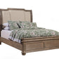 Brown and Beige Distressed Solid Wood And Faux Leather California King Bed Frame with Nailhead Trim