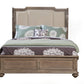 Brown and Beige Distressed Solid Wood And Faux Leather California King Bed Frame with Nailhead Trim