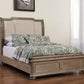 Brown and Beige Distressed Solid Wood And Faux Leather California King Bed Frame with Nailhead Trim