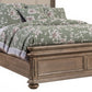 Brown and Beige Distressed Solid Wood And Faux Leather California King Bed Frame with Nailhead Trim