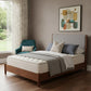 Brown and Gray Solid Wood And Linen Queen Bed Frame