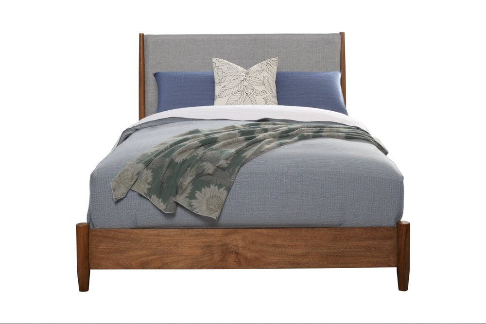 Brown and Gray Solid Wood And Linen California King Bed Frame