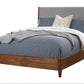 Brown and Gray Solid Wood And Linen King Bed Frame