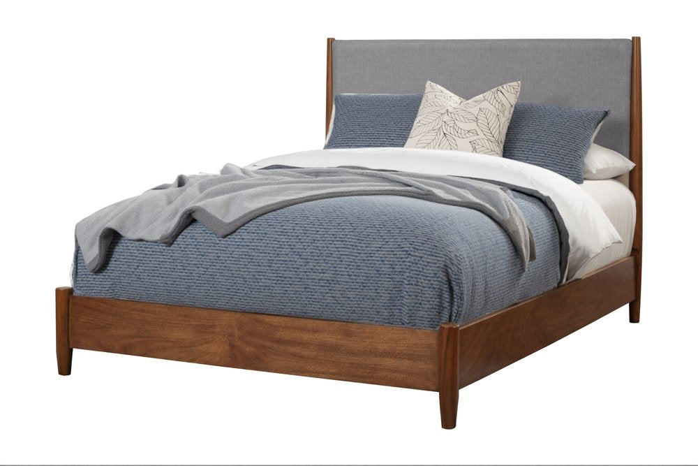 Brown and Gray Solid Wood And Linen King Bed Frame