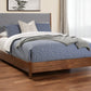Brown and Gray Solid Wood And Linen King Bed Frame