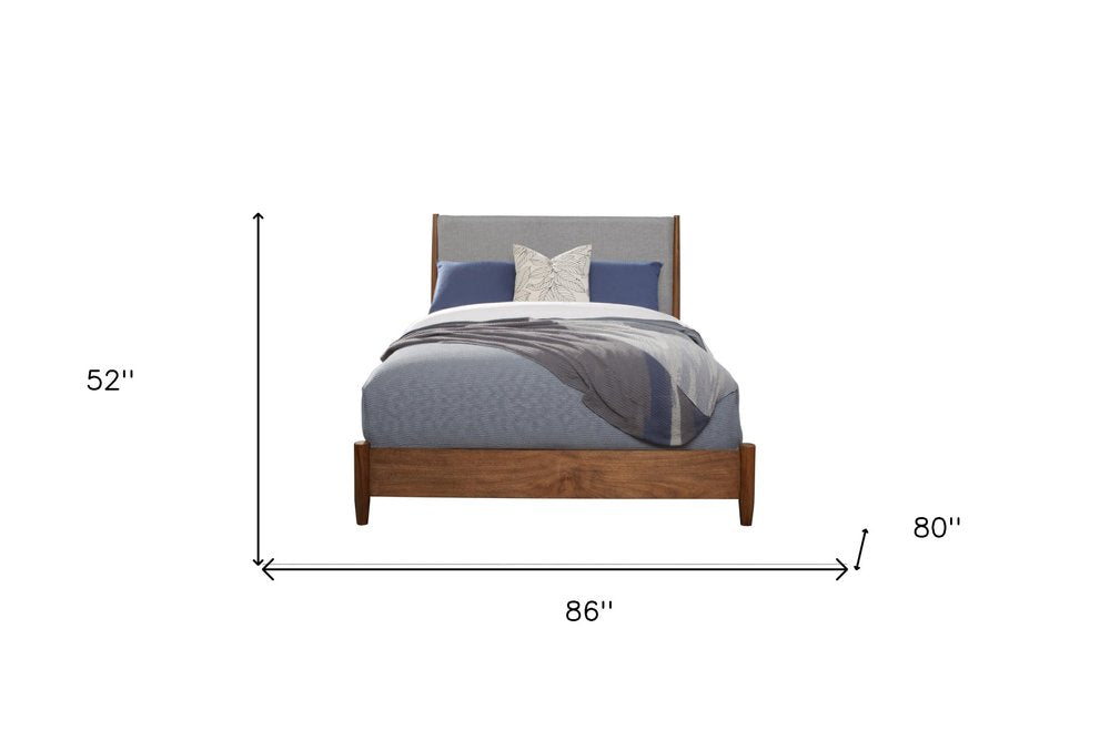 Brown and Gray Solid Wood And Linen King Bed Frame