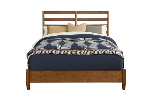 Brown Slat Back Solid Wood Queen Bed Frame