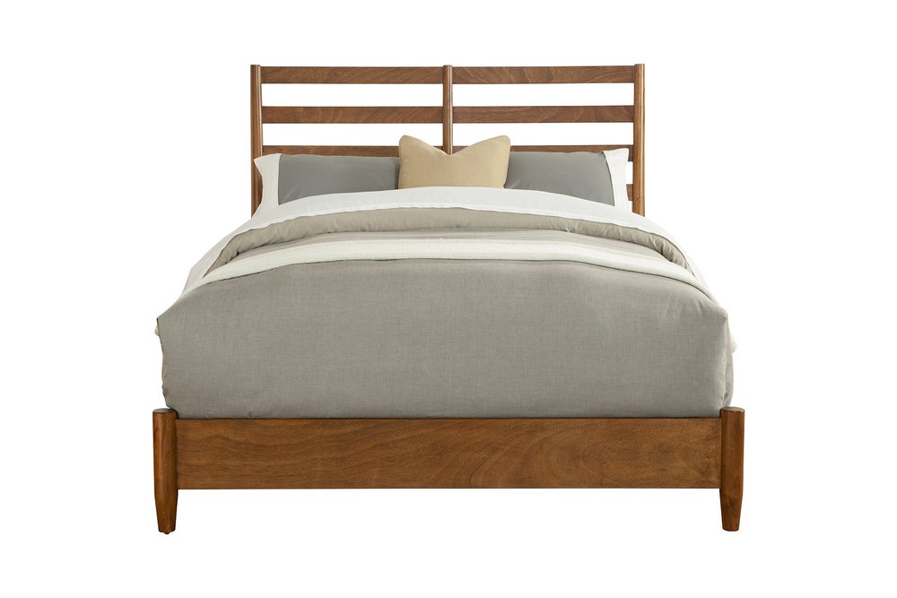 Brown Slat Back Solid Wood King Bed Frame