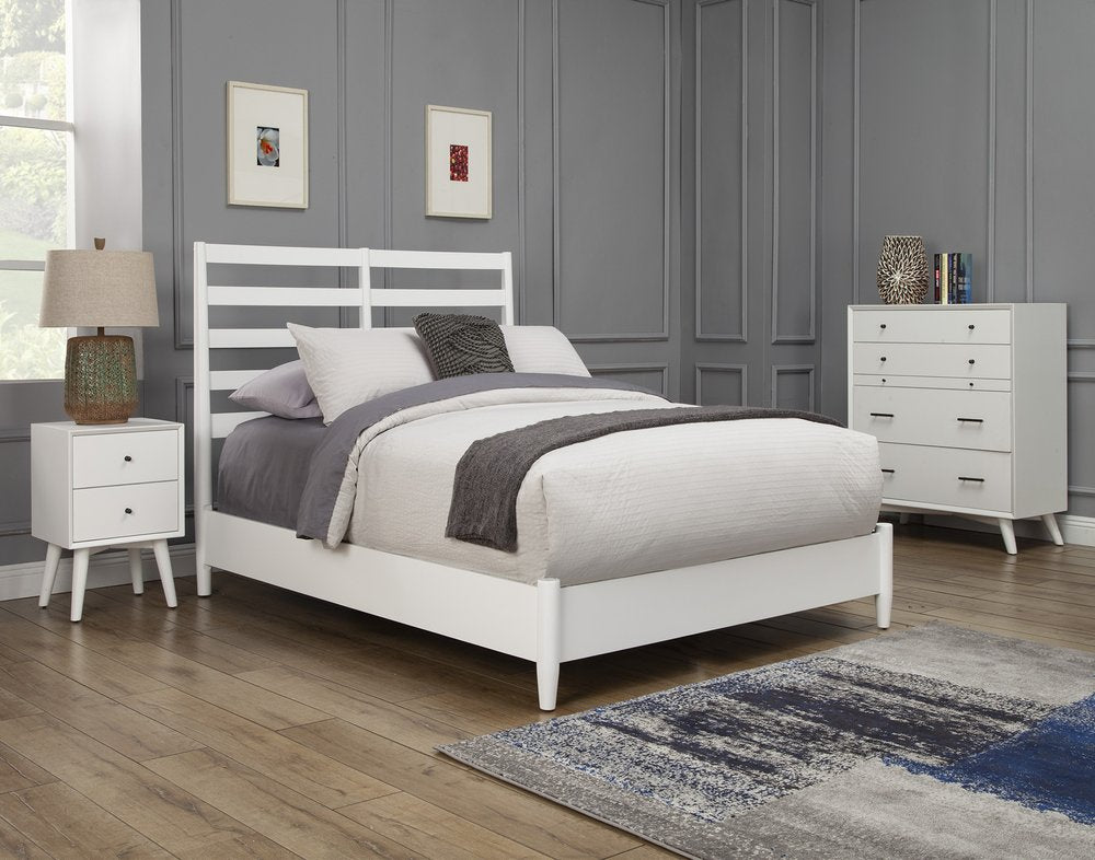 White Slat Back Solid Wood King Bed Frame