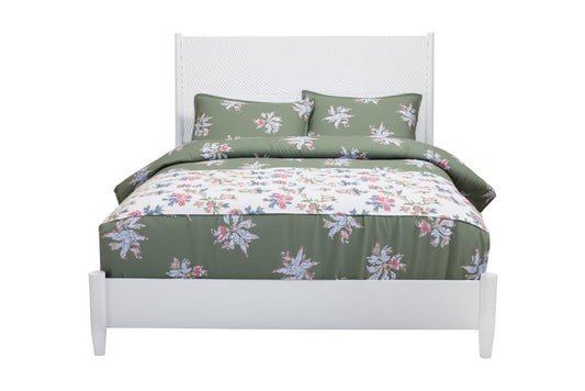 White Carved Geometric Solid Wood Queen Bed Frame