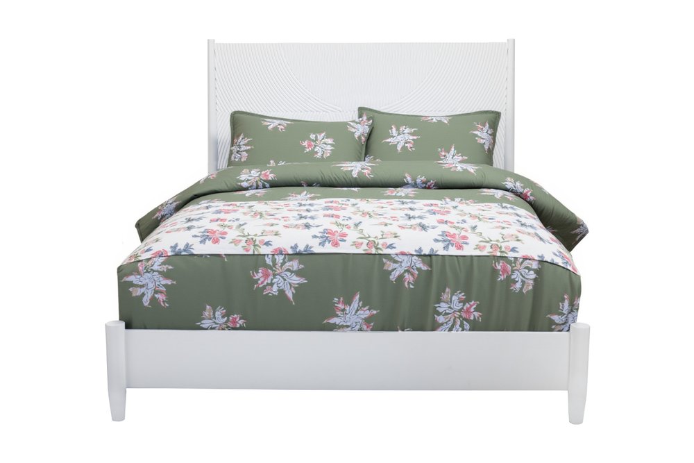 White Carved Geometric Solid Wood California King Bed Frame