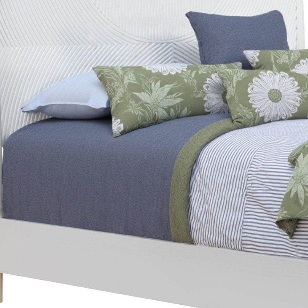 White Carved Geometric Solid Wood King Bed Frame