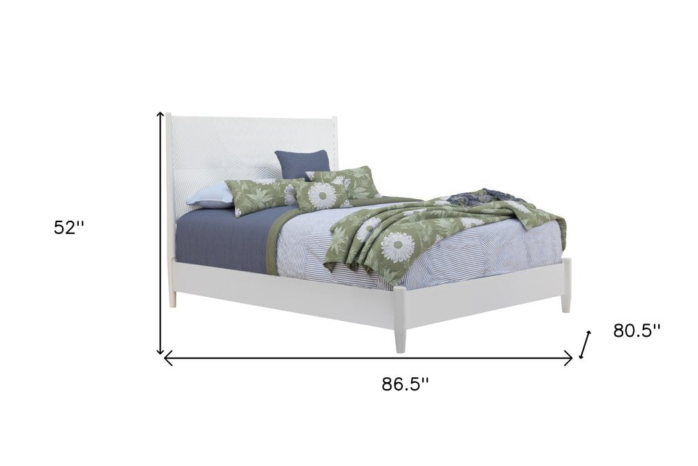 White Carved Geometric Solid Wood King Bed Frame