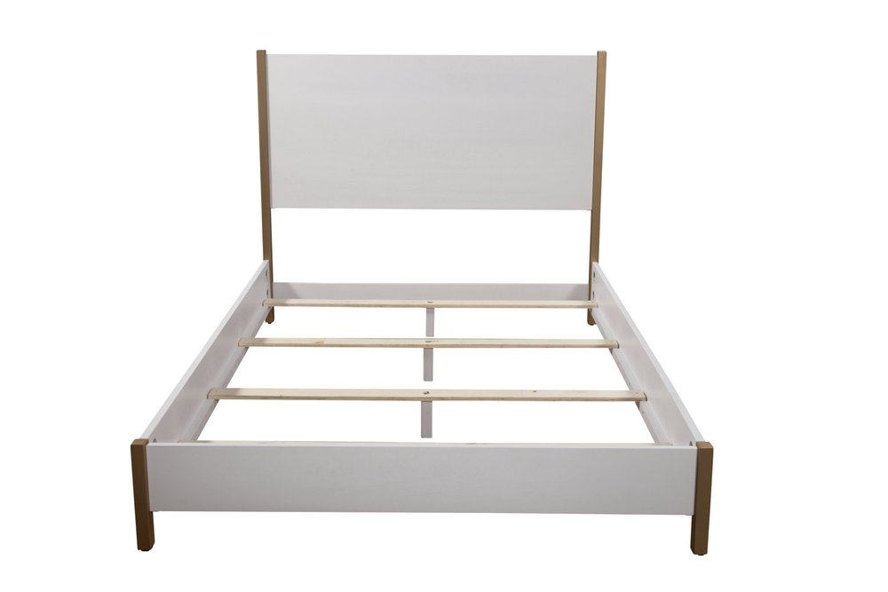 Natural and White Solid Wood And Upholstery California King Bed Frame
