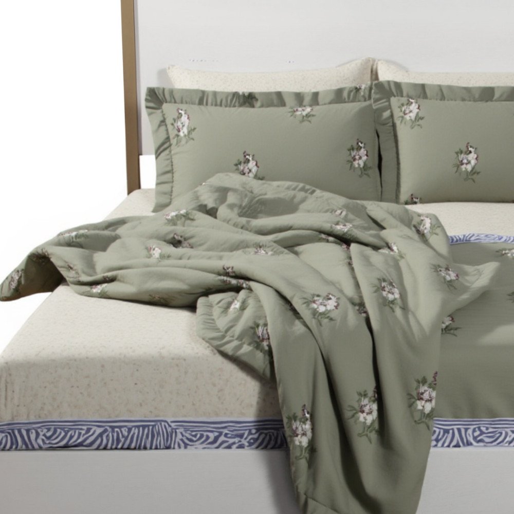 Natural and White Solid Wood And Upholstery King Bed Frame