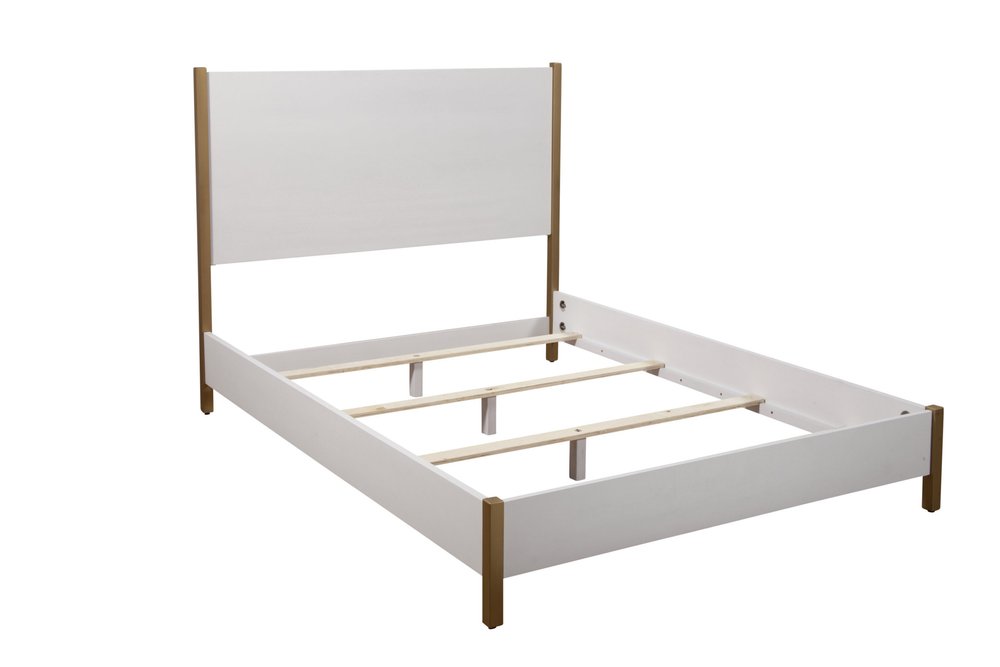Natural and White Solid Wood And Upholstery King Bed Frame