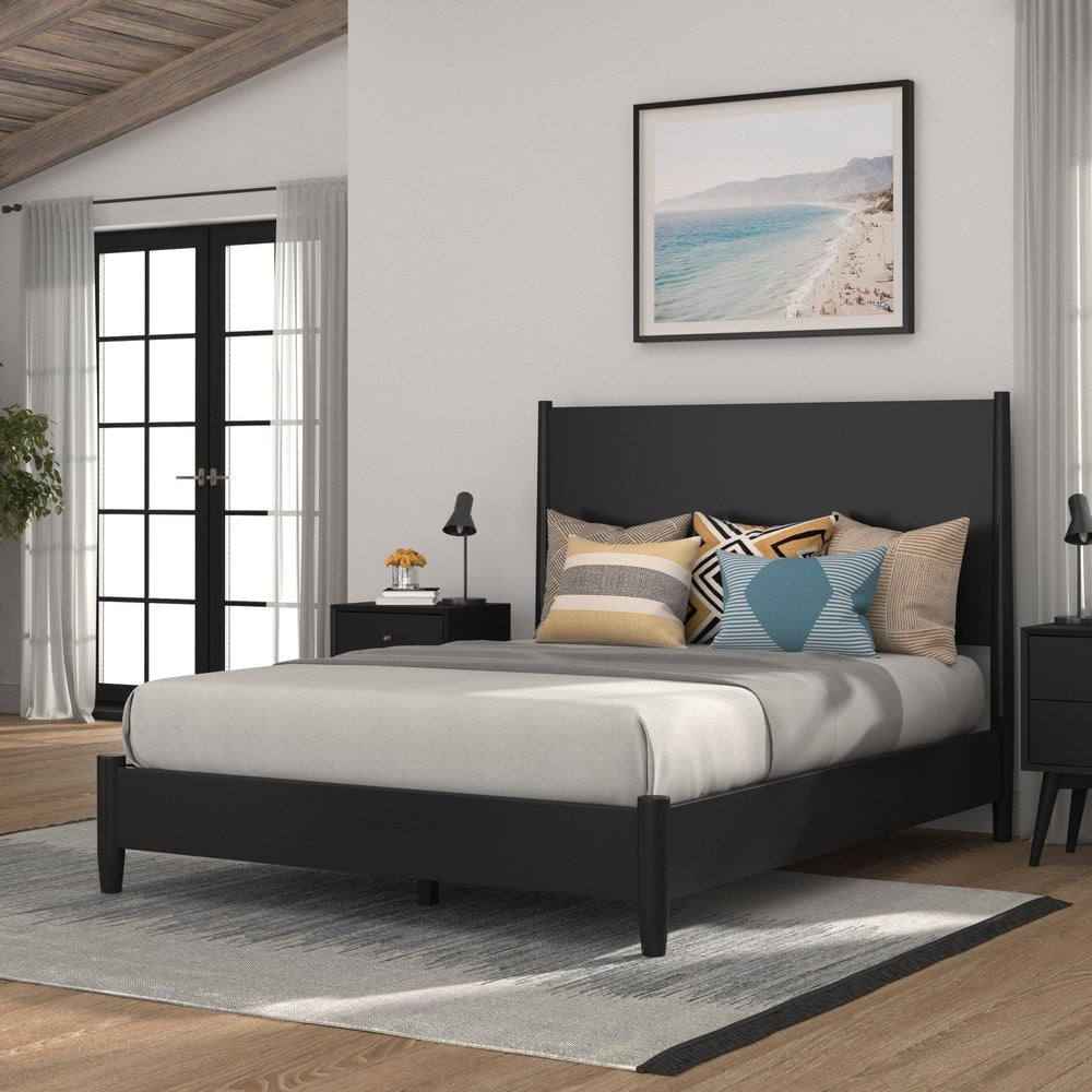 Black Solid Wood Queen Bed Frame