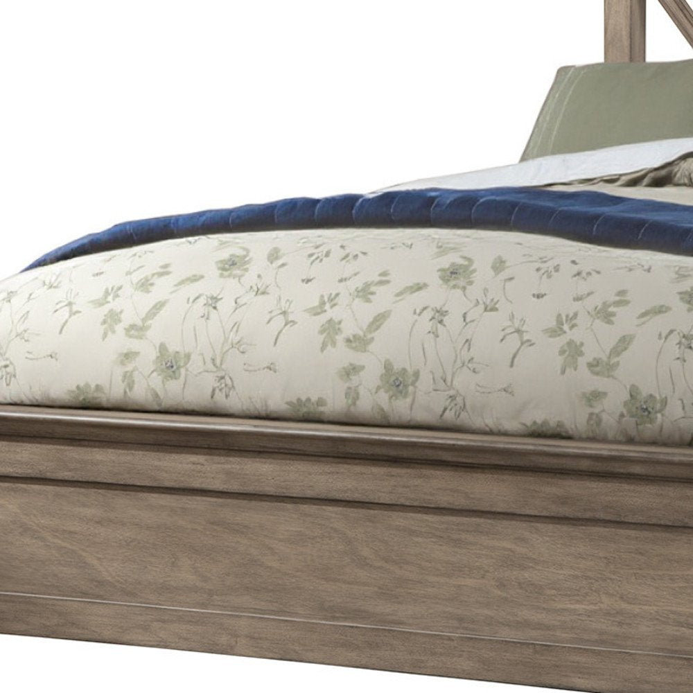 Brown Cross Back Solid Wood Full Bed Frame
