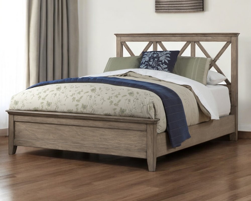 Brown Cross Back Solid Wood Full Bed Frame