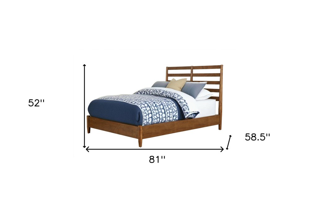 Brown Slat Back Solid Wood Full Bed Frame