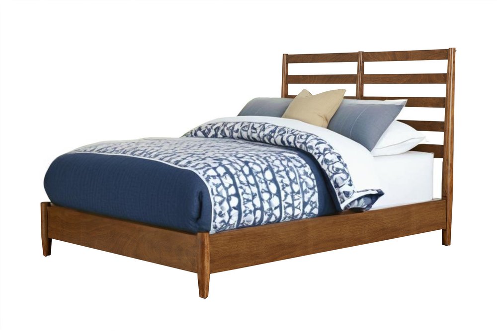 Brown Slat Back Solid Wood Full Bed Frame