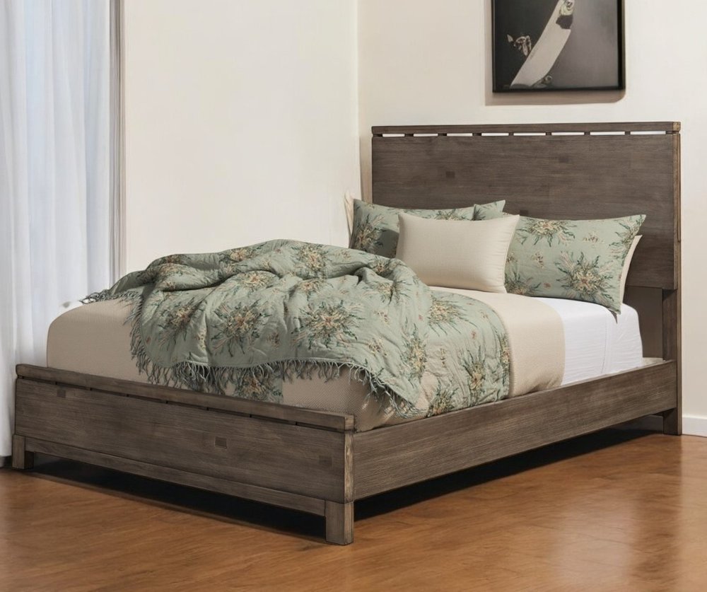 Gray Distressed Solid Wood Full Bed Frame